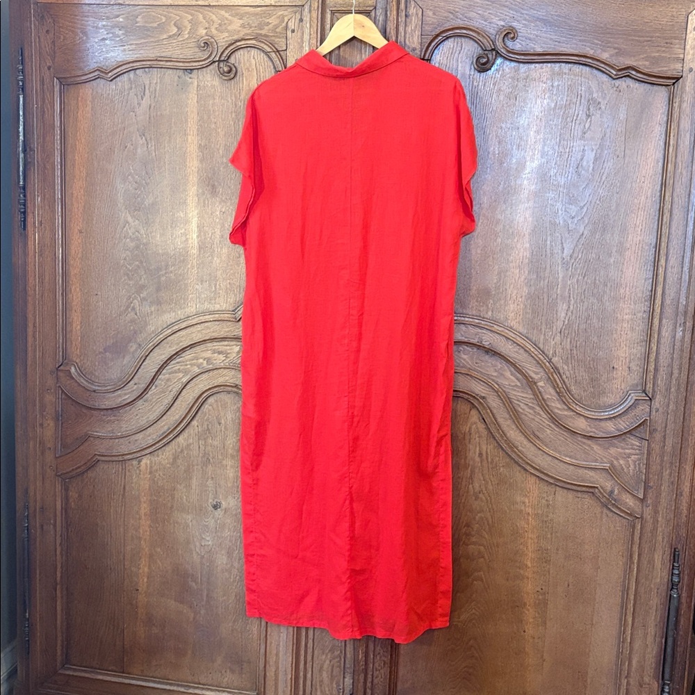 Tahari Linen V-Neck Collared Maxi Shift Dress - Picture 9 of 12